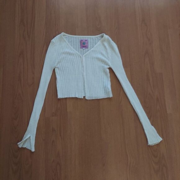 UNIF Ivory Ribbed Knit Cropped Cardigan Sweater Sz XS - Picture 1 of 10